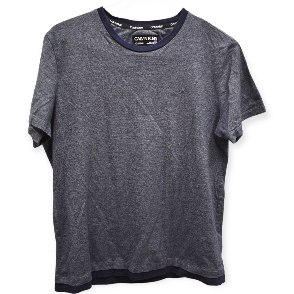 Calvin Klein Shirt M Mens Blue Heathered Crew Neck Short Sleeve Cotton Tee